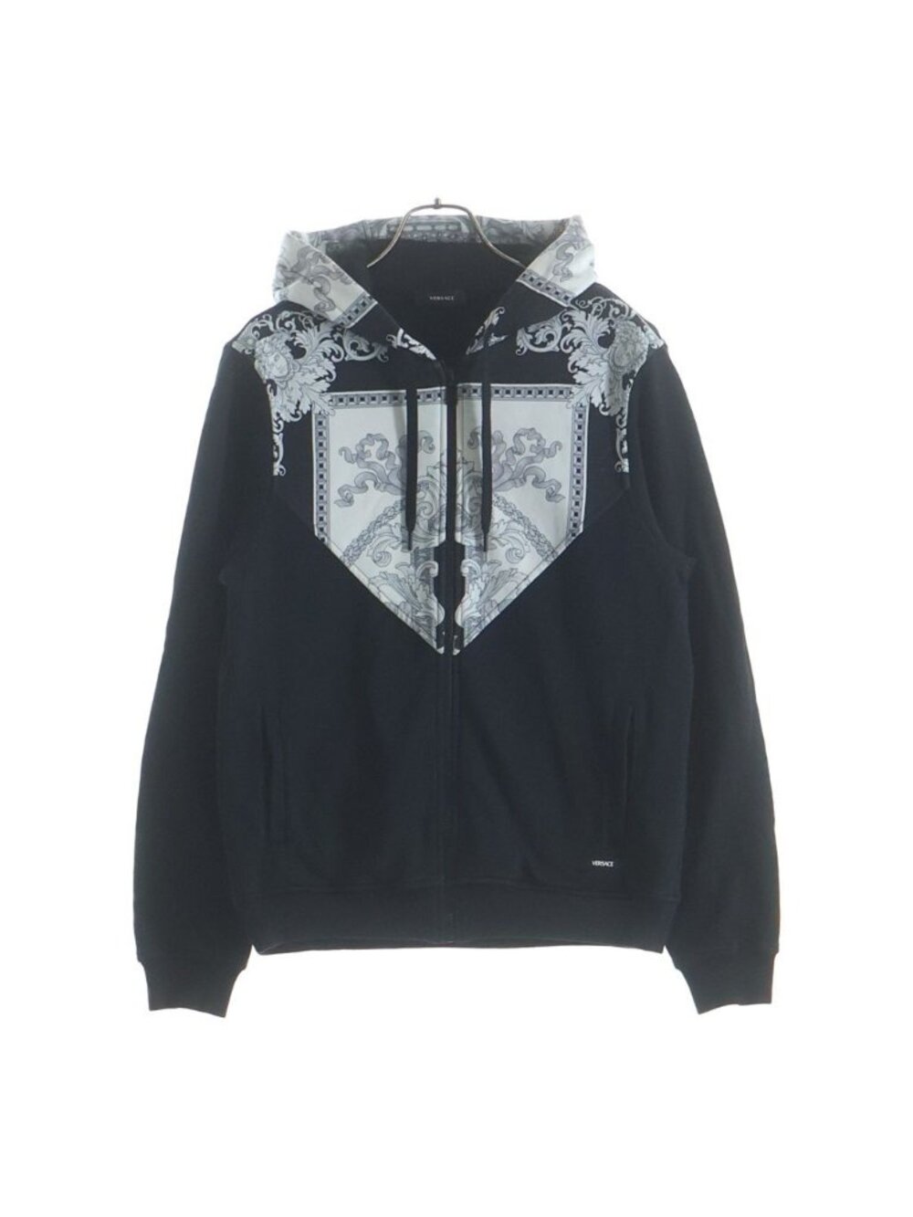 Versace Baroque Pattern Zip Hoodie Black